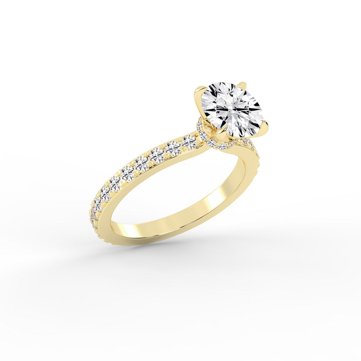 Hidden-Halo Solitaire 925 Silver 18k Gold Plated Pavé Statement Ring
