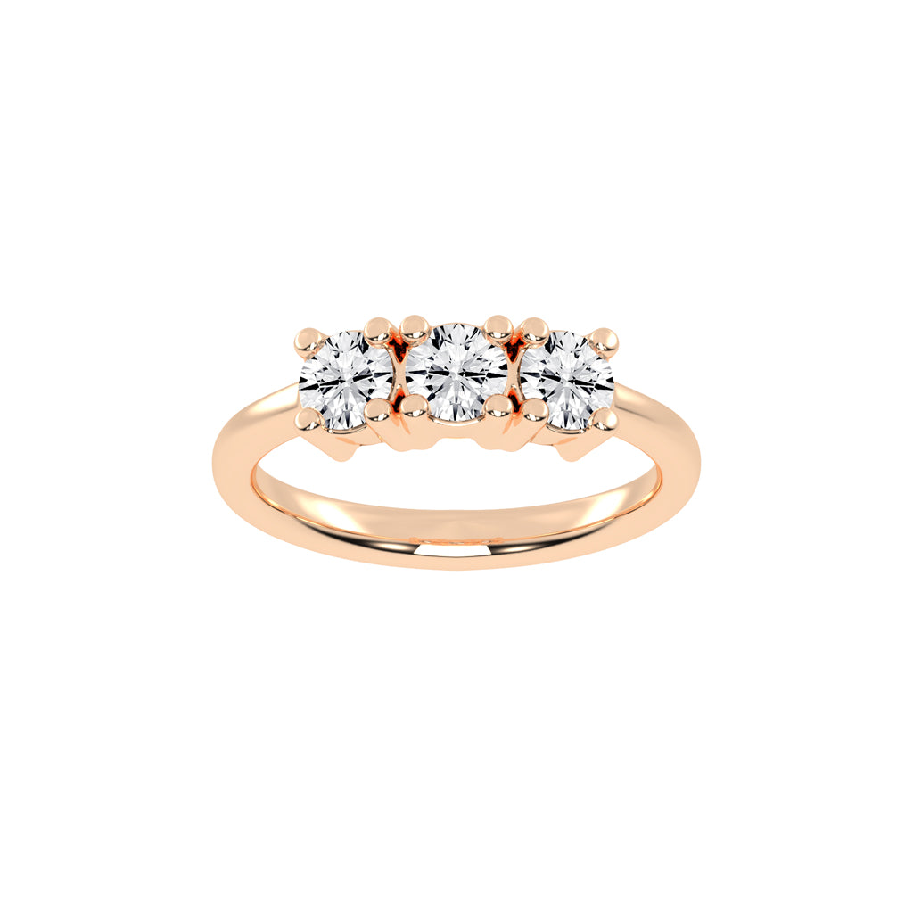 Trivona classic round cut three stone lab diamond ring