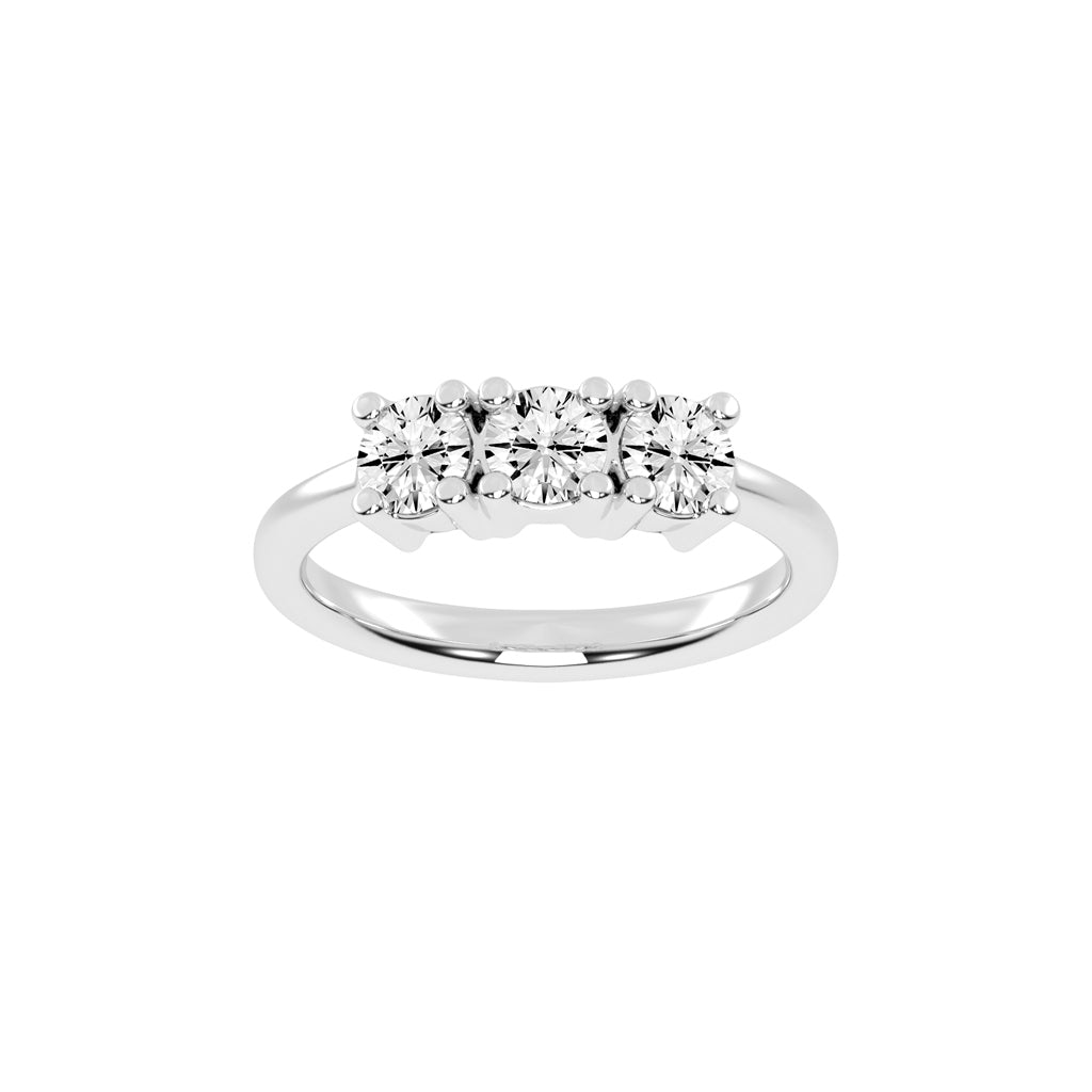 Trivona classic round cut three stone lab diamond ring