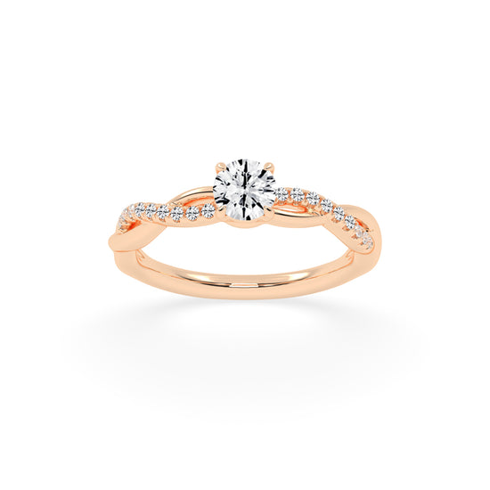 Sidetra braided round cut side stone lab diamond ring