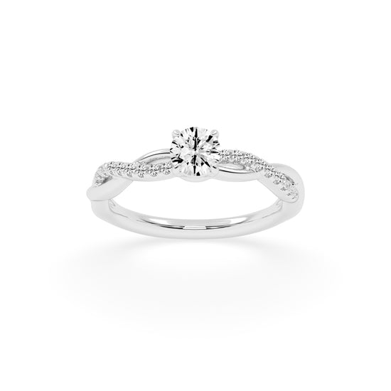 Sidetra braided round cut side stone lab diamond ring