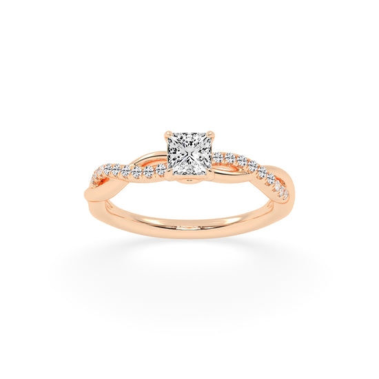 Crystane braided Princess cut side stone lab diamond ring