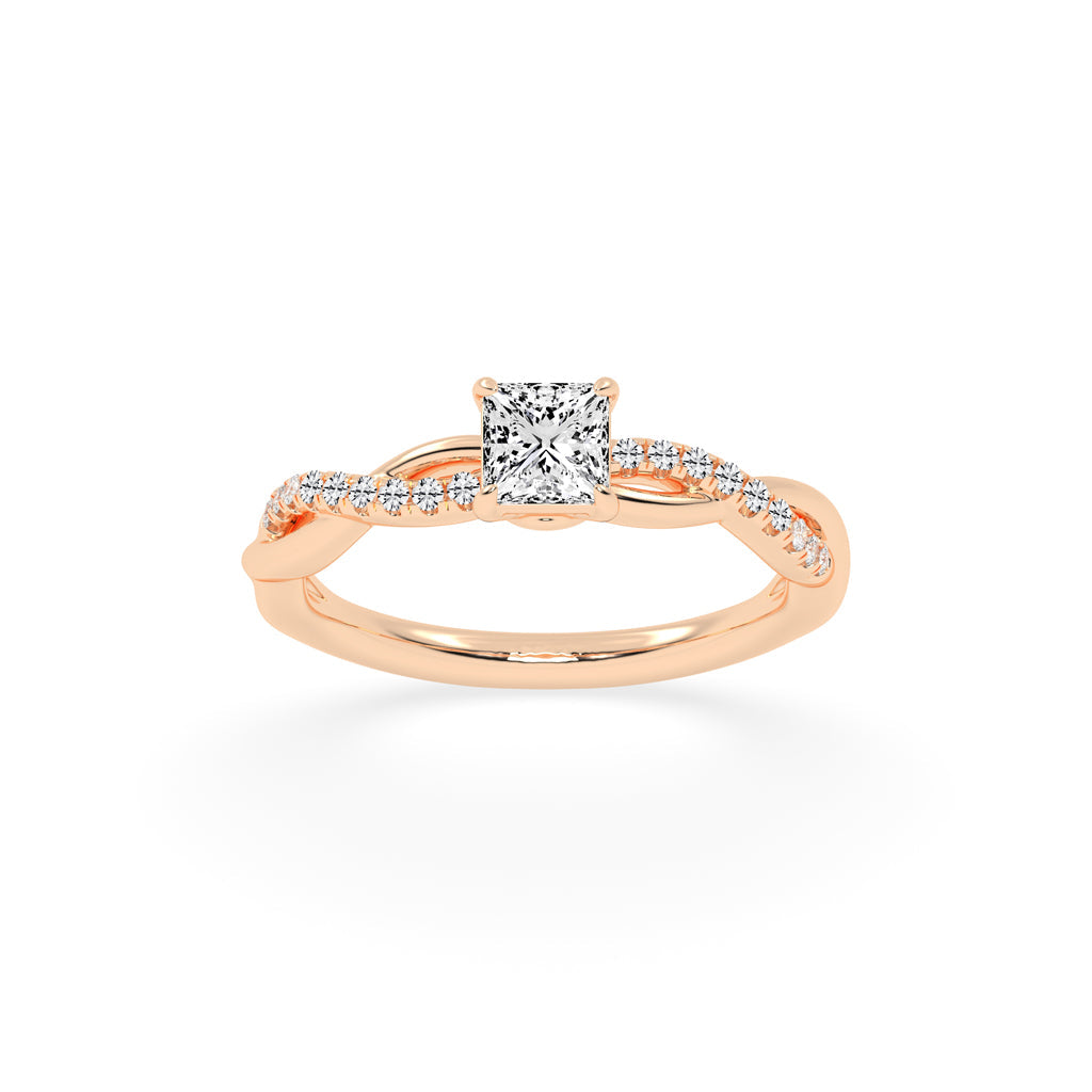 Crystane braided Princess cut side stone lab diamond ring