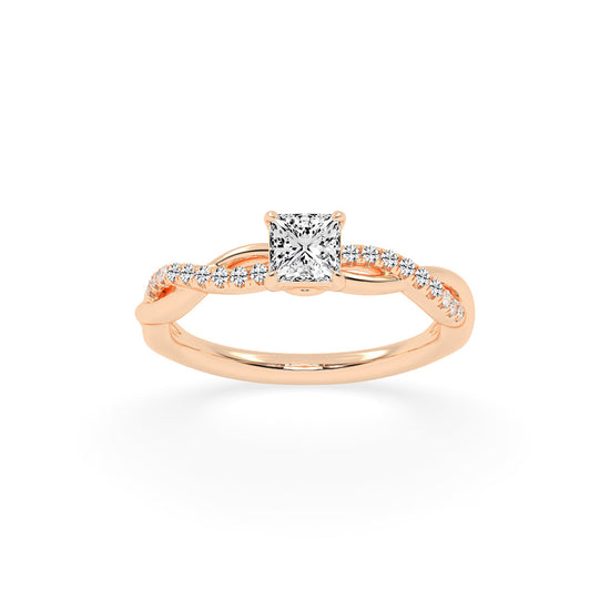 Crystane braided Princess cut side stone lab diamond ring
