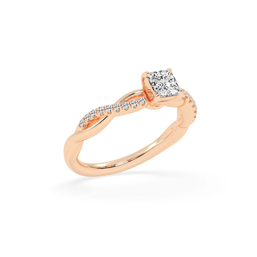 Crystane braided Princess cut side stone lab diamond ring