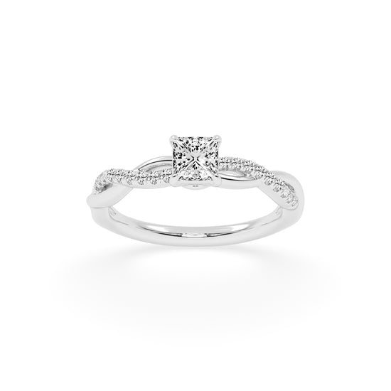 Crystane braided Princess cut side stone lab diamond ring