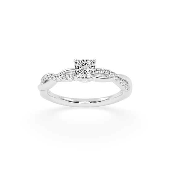 Crystane braided Princess cut side stone lab diamond ring