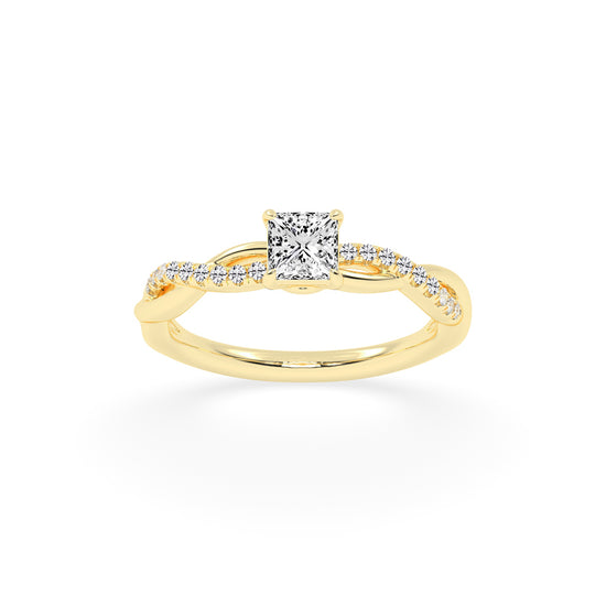 Crystane braided Princess cut side stone lab diamond ring
