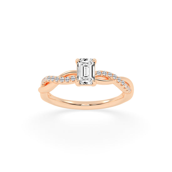 Crystaris braided emerald cut side stone lab diamond ring