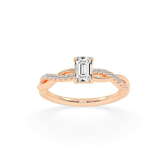 Crystaris braided emerald cut side stone lab diamond ring
