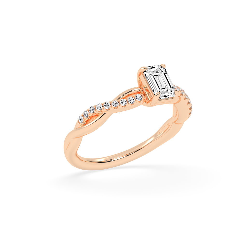Crystaris braided emerald cut side stone lab diamond ring