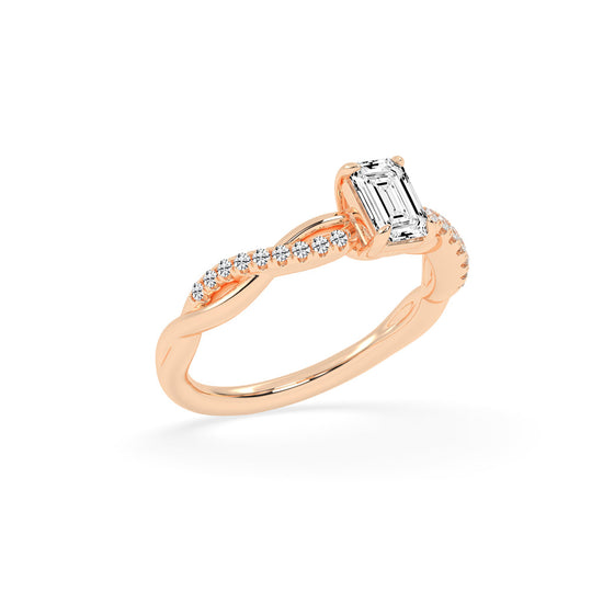Crystaris braided emerald cut side stone lab diamond ring