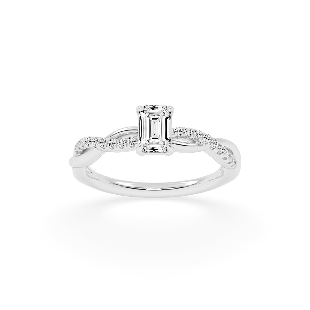 Crystaris braided emerald cut side stone lab diamond ring