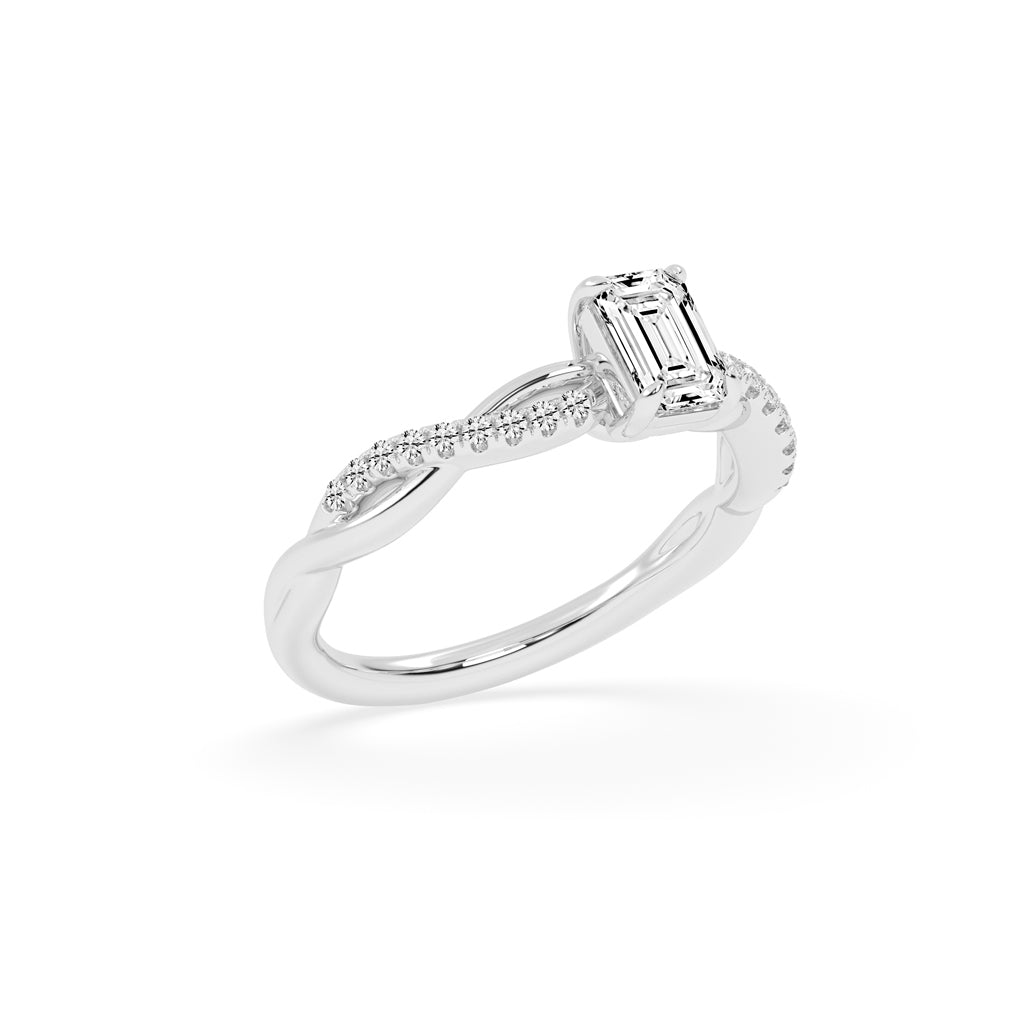 Crystaris braided emerald cut side stone lab diamond ring