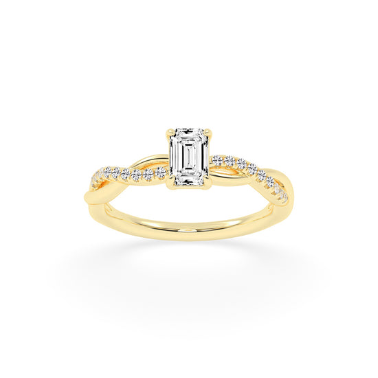 Crystaris braided emerald cut side stone lab diamond ring