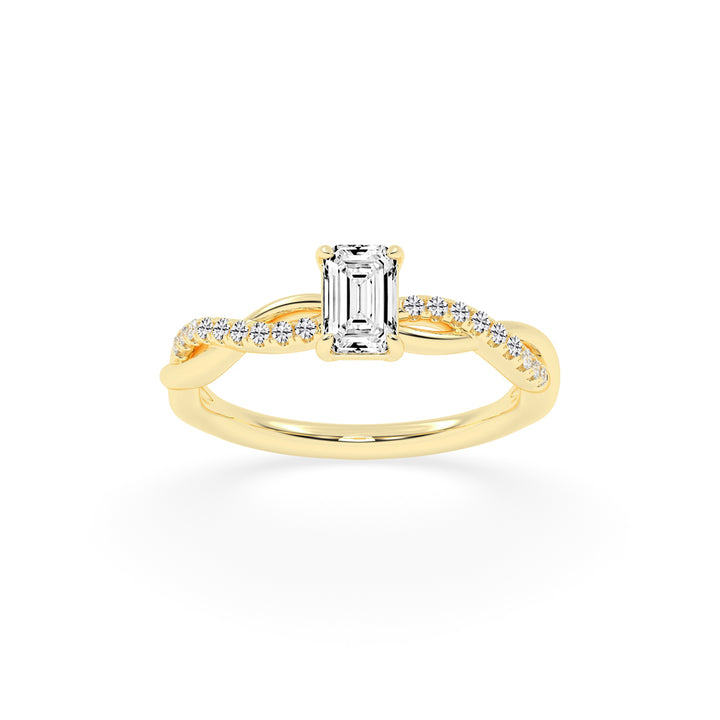Crystaris braided emerald cut side stone lab diamond ring