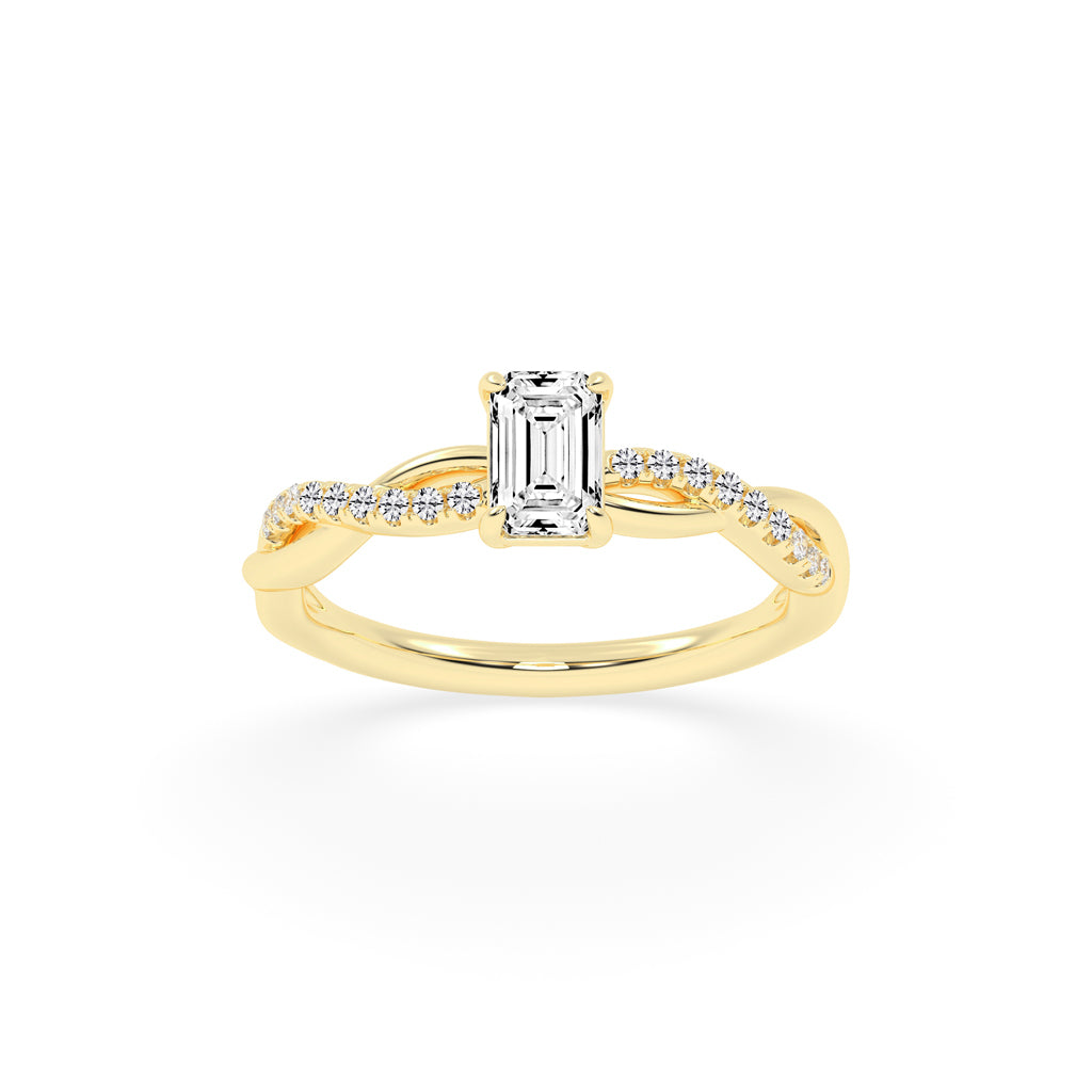Crystaris braided emerald cut side stone lab diamond ring