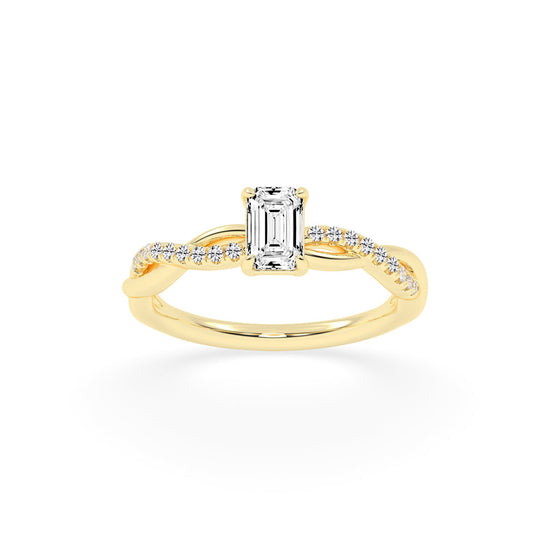 Crystaris braided emerald cut side stone lab diamond ring
