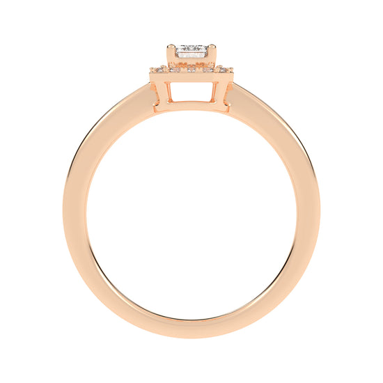Halotica four prong emerald cut halo lab diamond ring