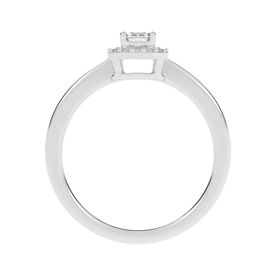 Halotica four prong emerald cut halo lab diamond ring