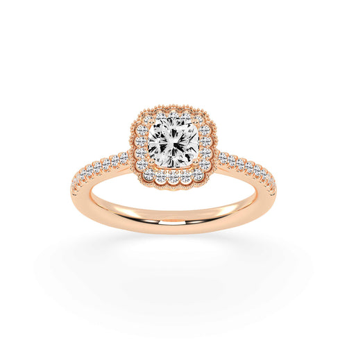 Halisira shared prong Cushion cut halo lab diamond ring