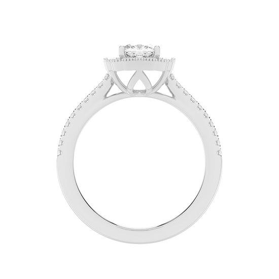 Halisira shared prong Cushion cut halo lab diamond ring