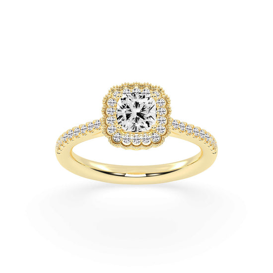 Halisira shared prong Cushion cut halo lab diamond ring