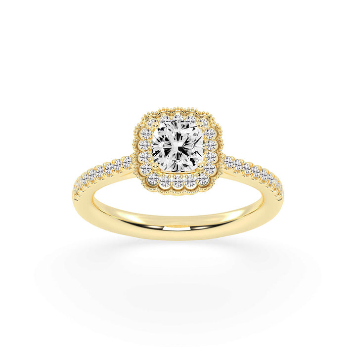 Halisira shared prong Cushion cut halo lab diamond ring