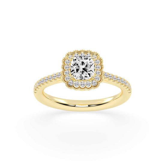 Halisira shared prong Cushion cut halo lab diamond ring