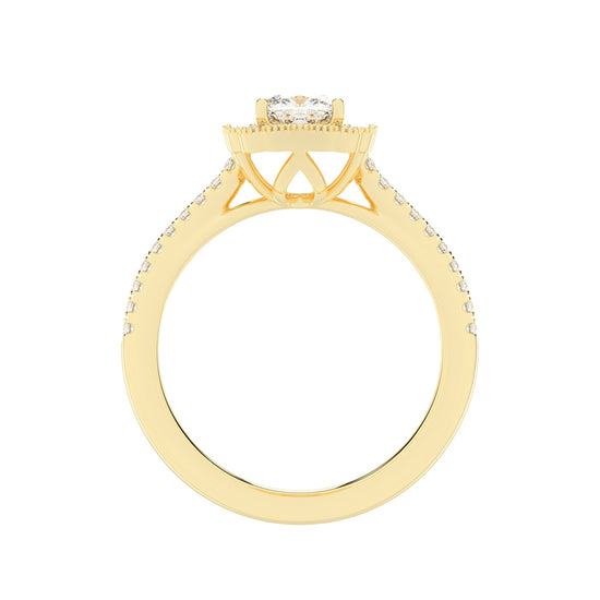 Halisira shared prong Cushion cut halo lab diamond ring