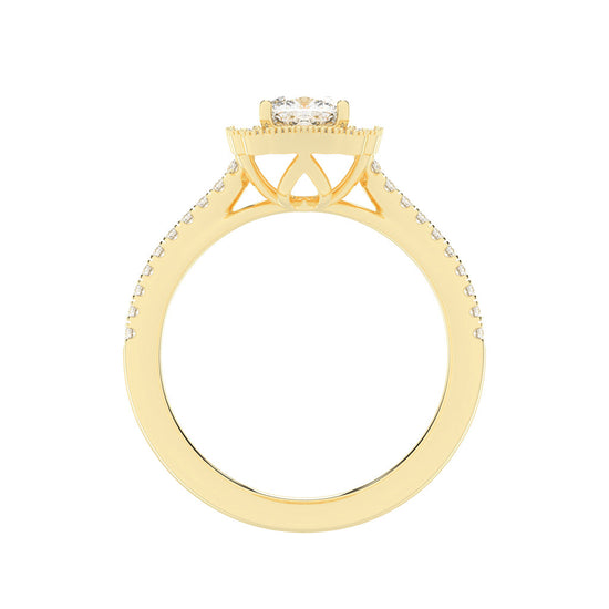 Halisira shared prong Cushion cut halo lab diamond ring