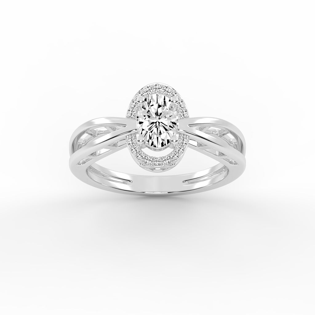 Halicress Split shank oval cut halo lab diamond ring