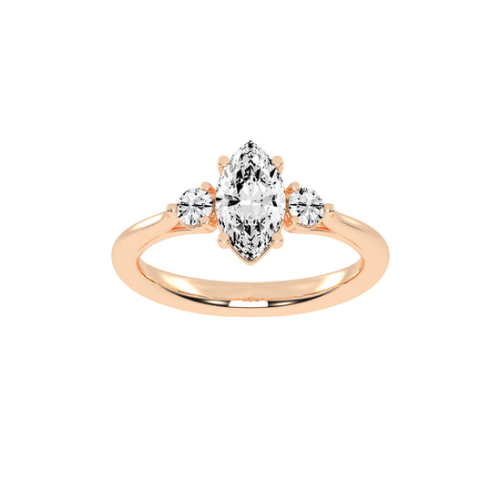 Trigoneva marquise cut three stone lab diamond ring
