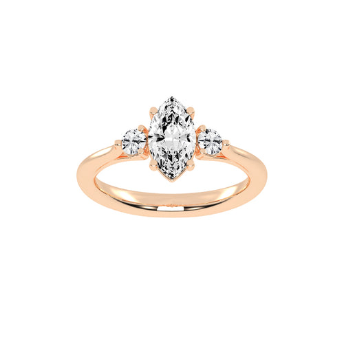 Trigoneva marquise cut three stone lab diamond ring