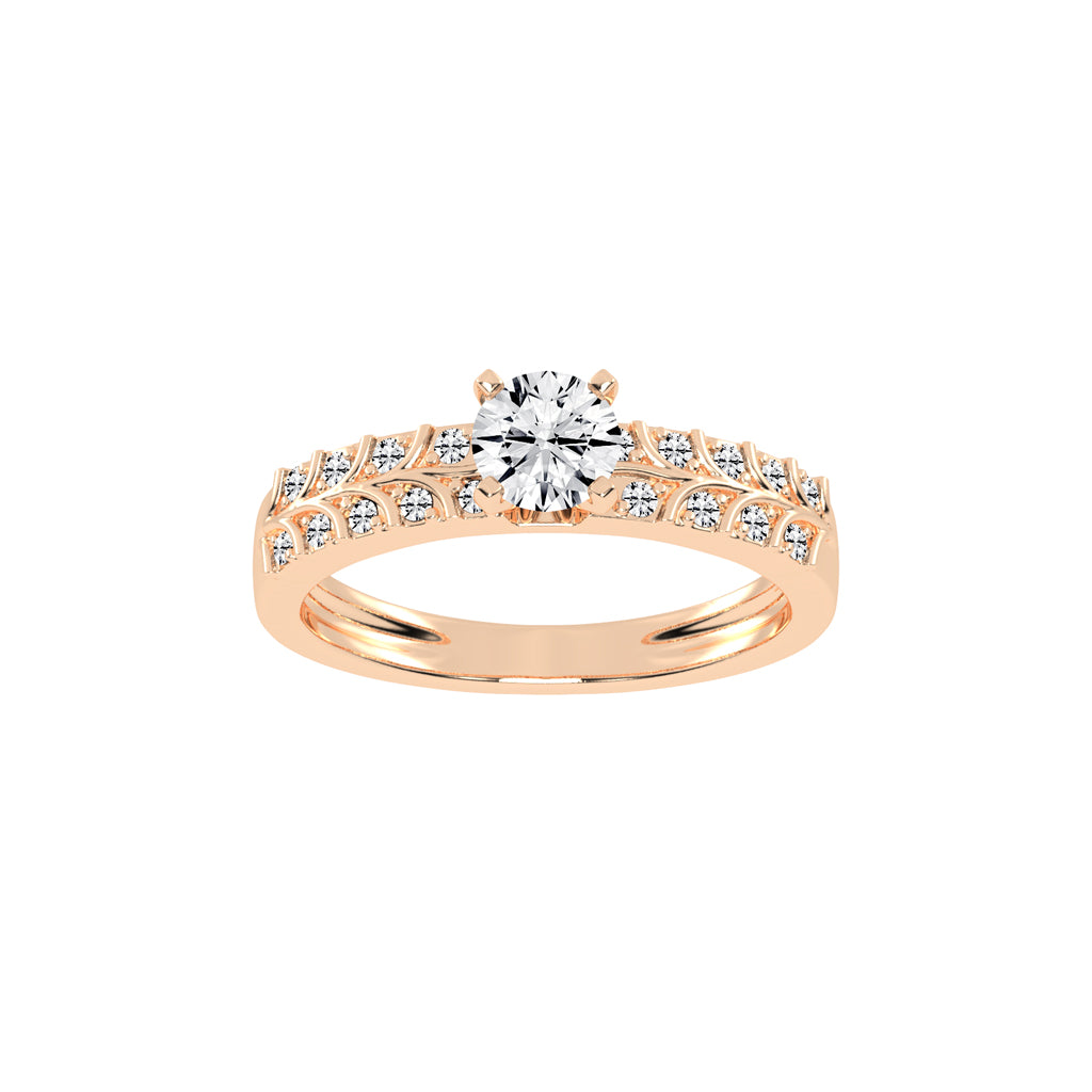 Diovale four prong round cut side stone lab diamond ring