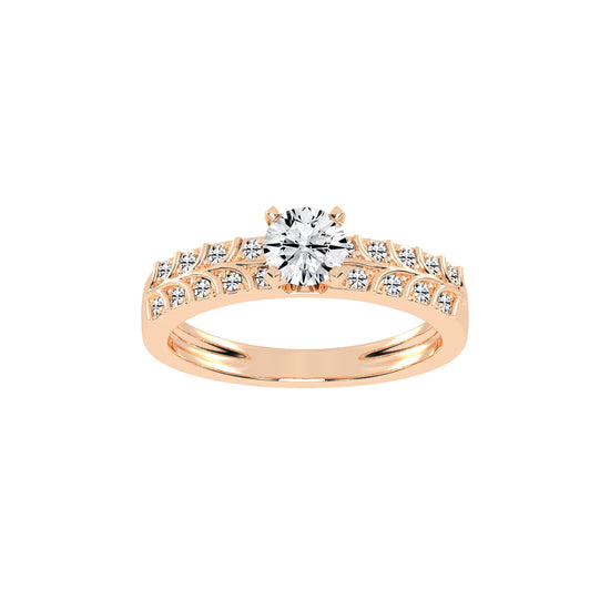 Diovale four prong round cut side stone lab diamond ring