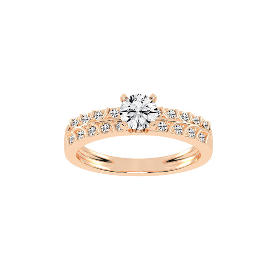 Diovale four prong round cut side stone lab diamond ring
