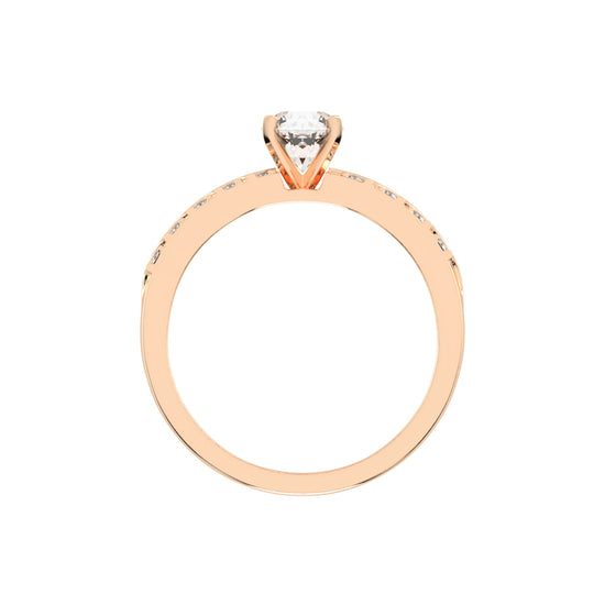 Diovale four prong round cut side stone lab diamond ring
