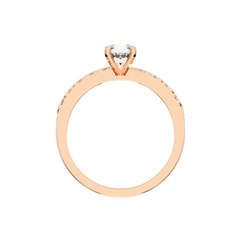 Diovale four prong round cut side stone lab diamond ring