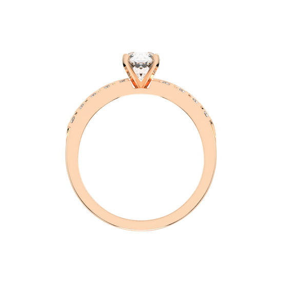 Diovale four prong round cut side stone lab diamond ring