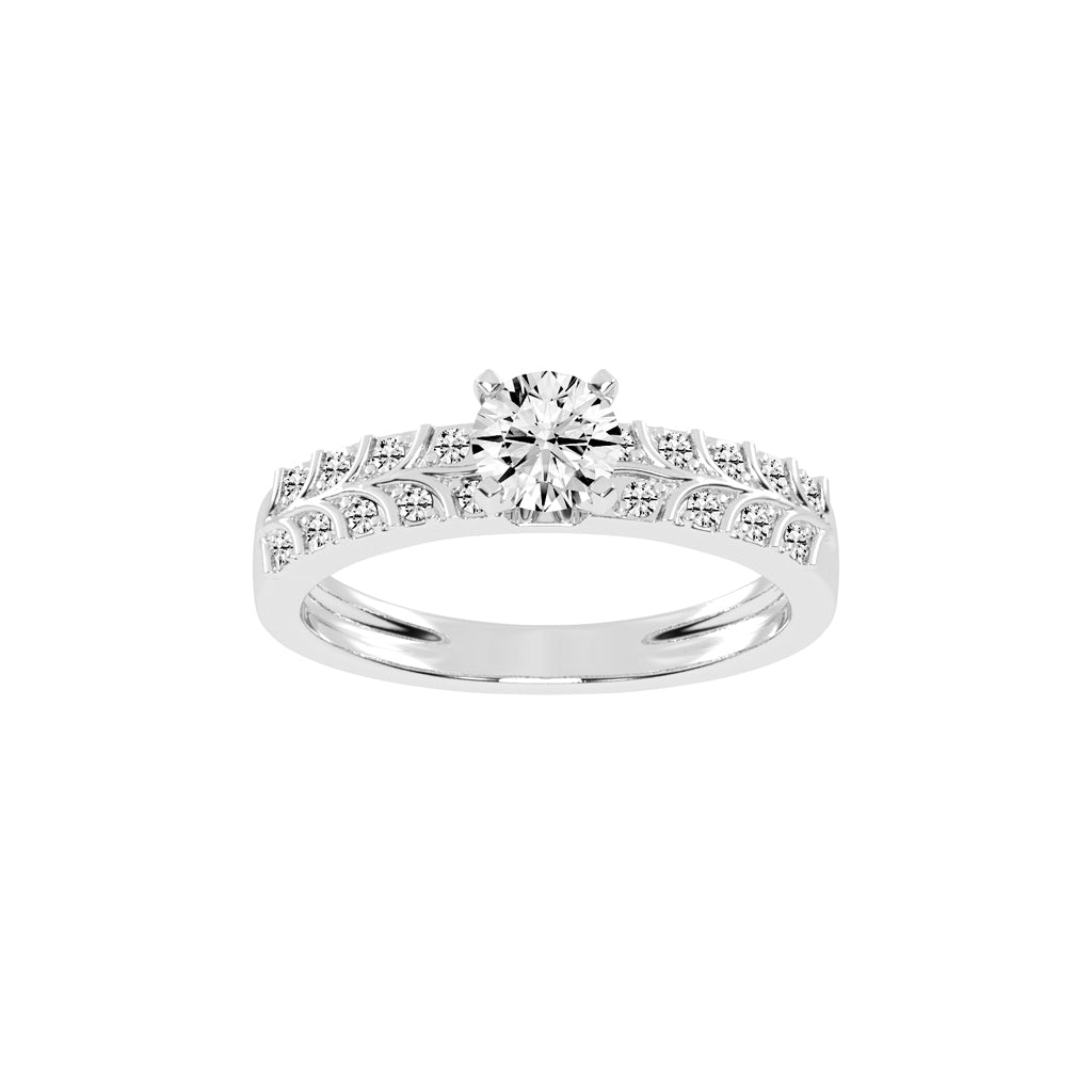 Diovale four prong round cut side stone lab diamond ring