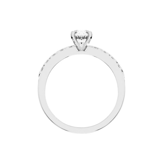 Diovale four prong round cut side stone lab diamond ring