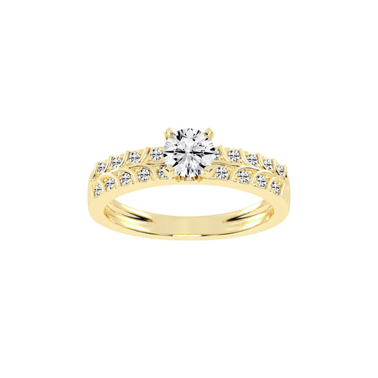 Diovale four prong round cut side stone lab diamond ring