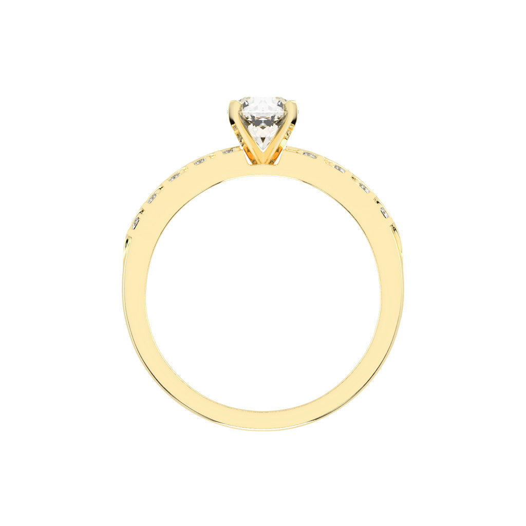 Diovale four prong round cut side stone lab diamond ring