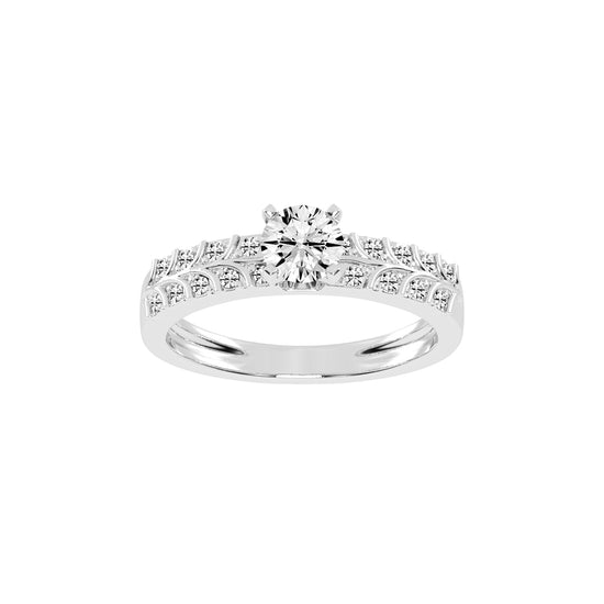 Diovale four prong round cut side stone lab diamond ring