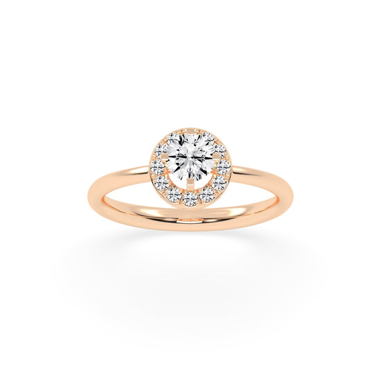 Halionaix tab prong round cut halo lab diamond ring
