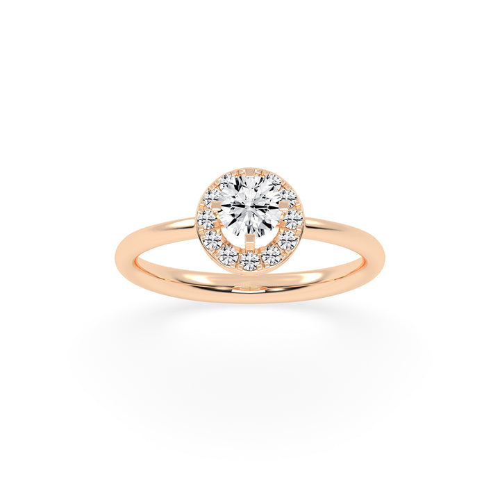 Halionaix tab prong round cut halo lab diamond ring