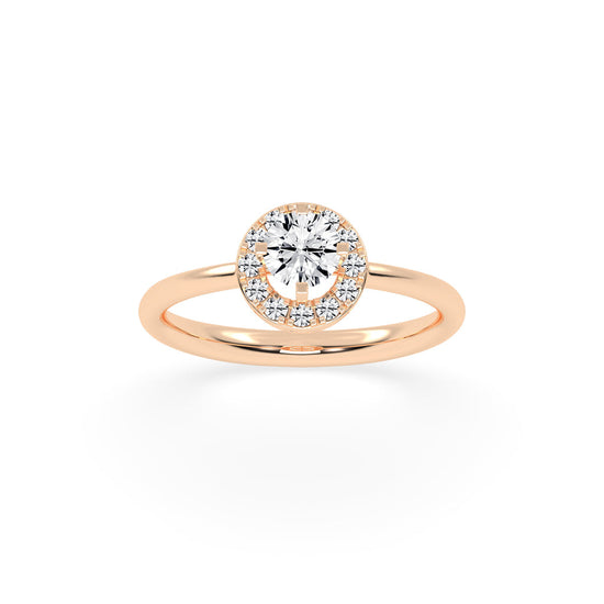 Halionaix tab prong round cut halo lab diamond ring