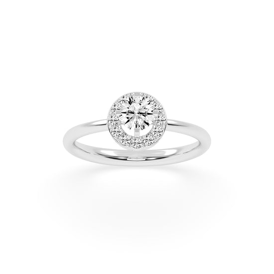 Halionaix tab prong round cut halo lab diamond ring
