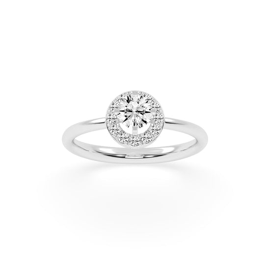 Halionaix tab prong round cut halo lab diamond ring